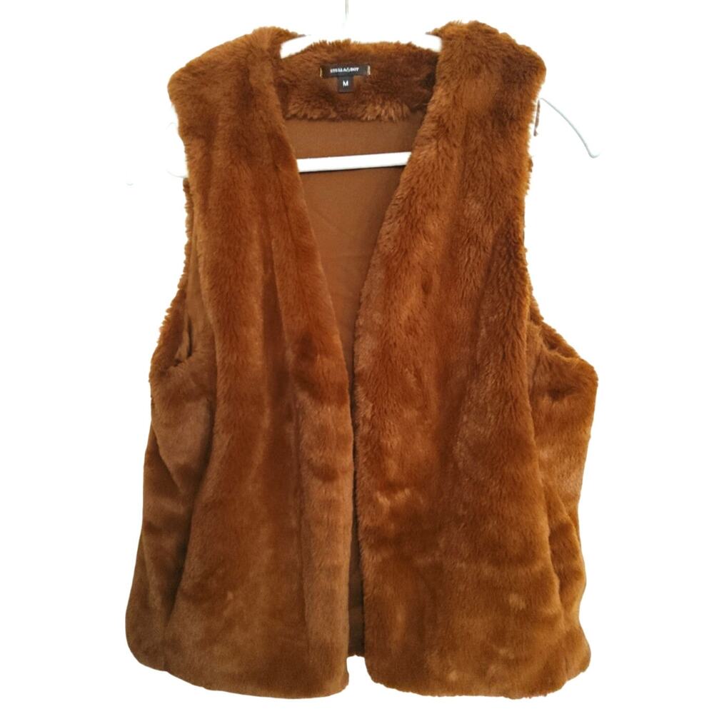 Stella & Dot Faux fur vest brown sz Med festival boho old money Chic Coachella